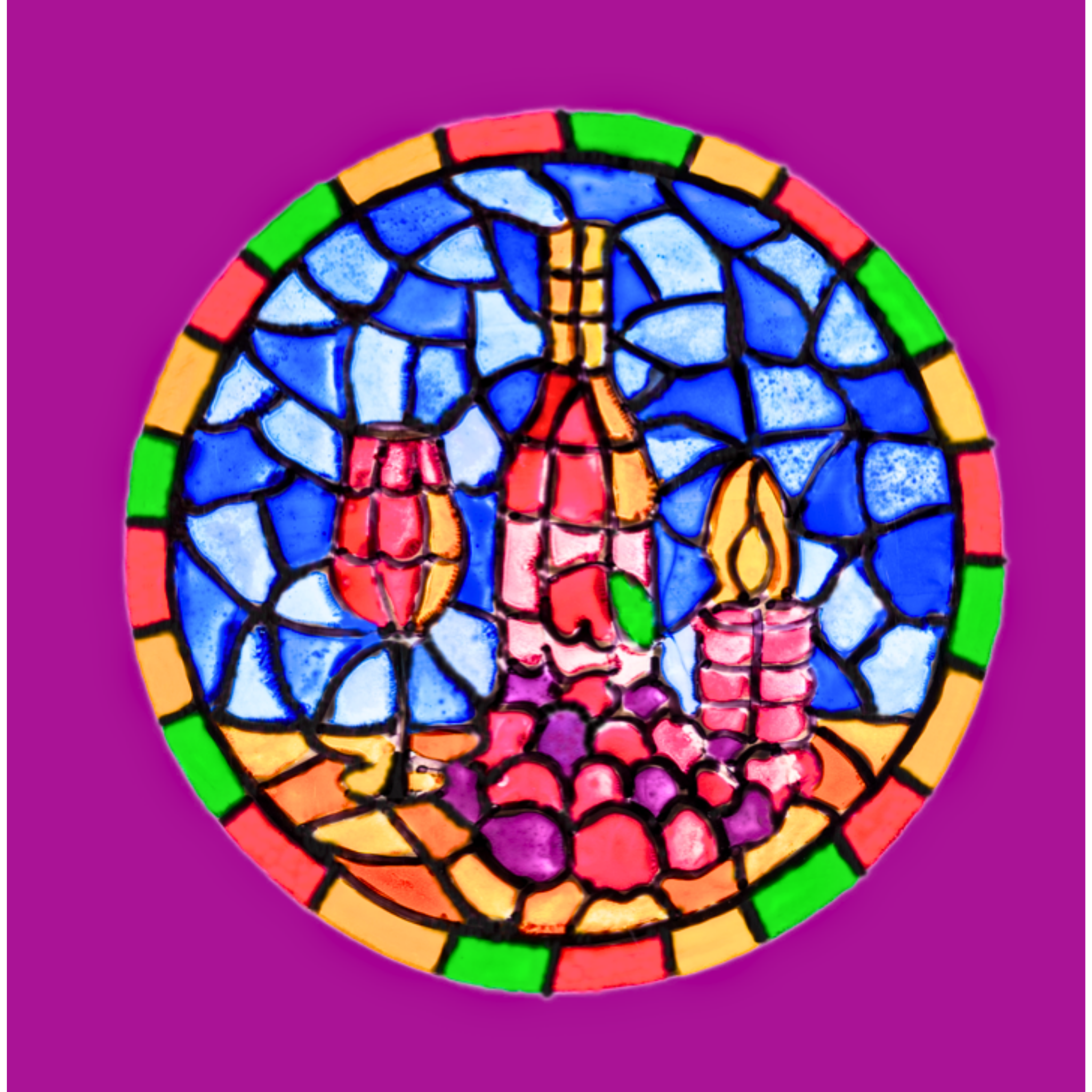 Stained Glass Wine & Candlelight — Original Acrylic Painting Card | Vibrant Art Gift