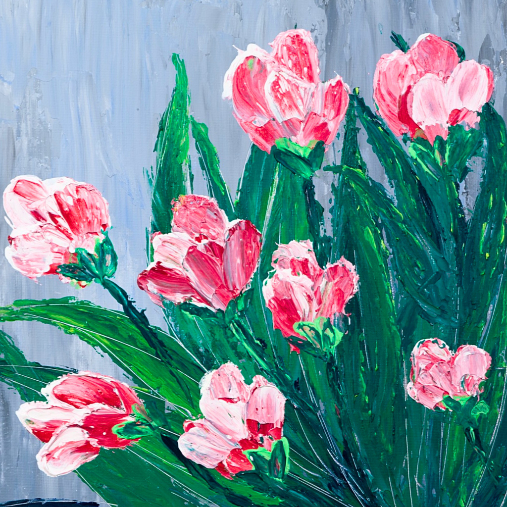 Pink Blossoms Floral Card – Impasto Acrylic Painting Design