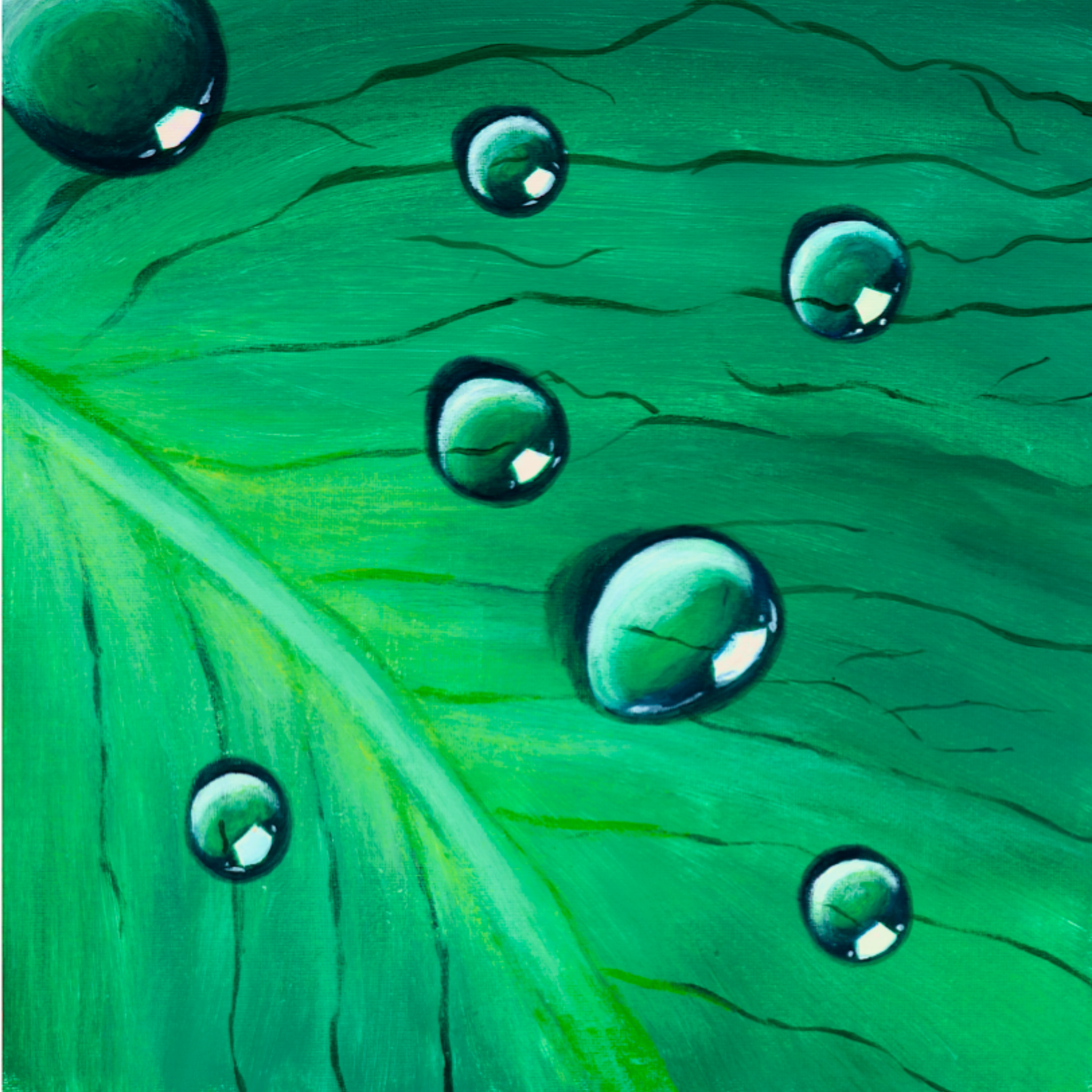 Dewdrop Leaf Floral Card – Acrylic Painting Design