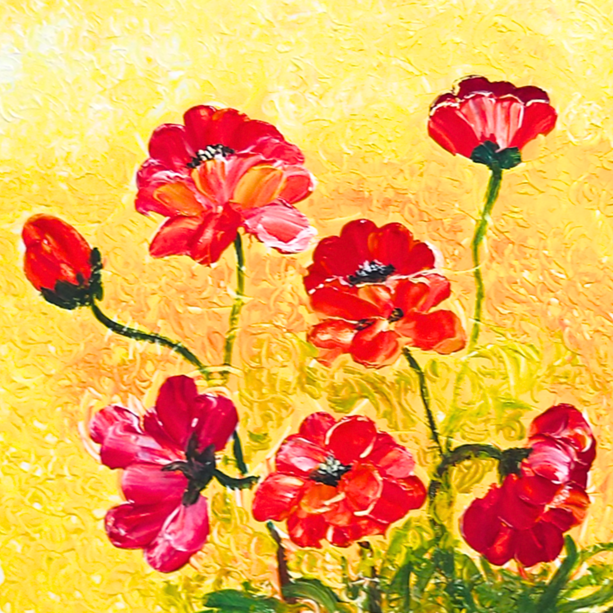 Golden Field Poppies Floral Card – Acrylic Painting Design
