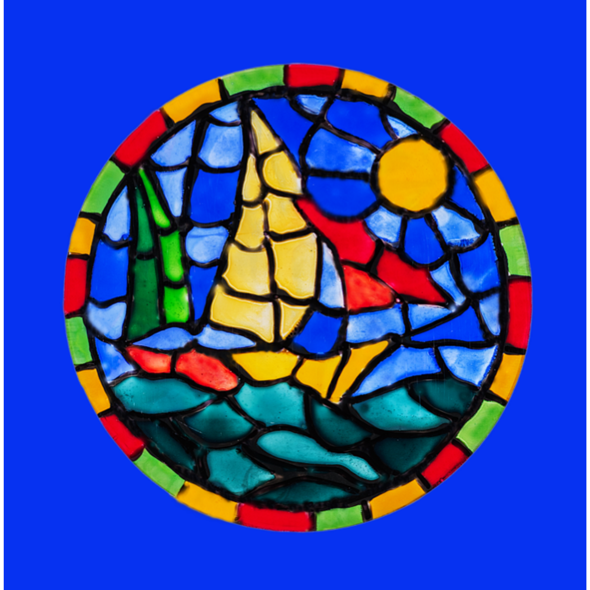 Stained Glass Sailboat at Sea — Original Acrylic Painting Card | Nautical Sun & Ocean Art