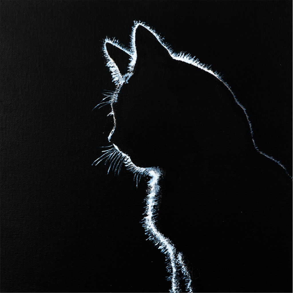 Original Acrylic Cat Silhouette Art Card – Glowing Profile