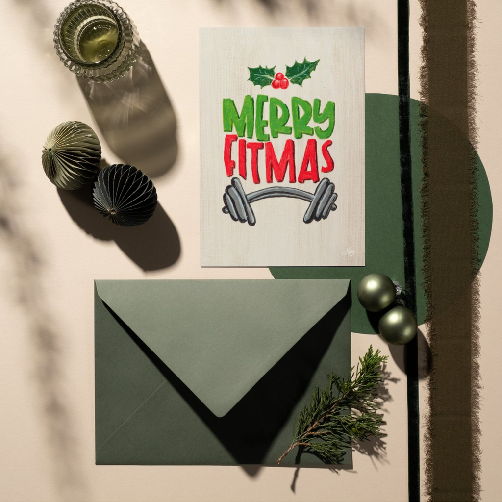 Merry Fitmas Dumbbell Christmas — Original Acrylic Painting Card | Funny Gym Fitness Gift
