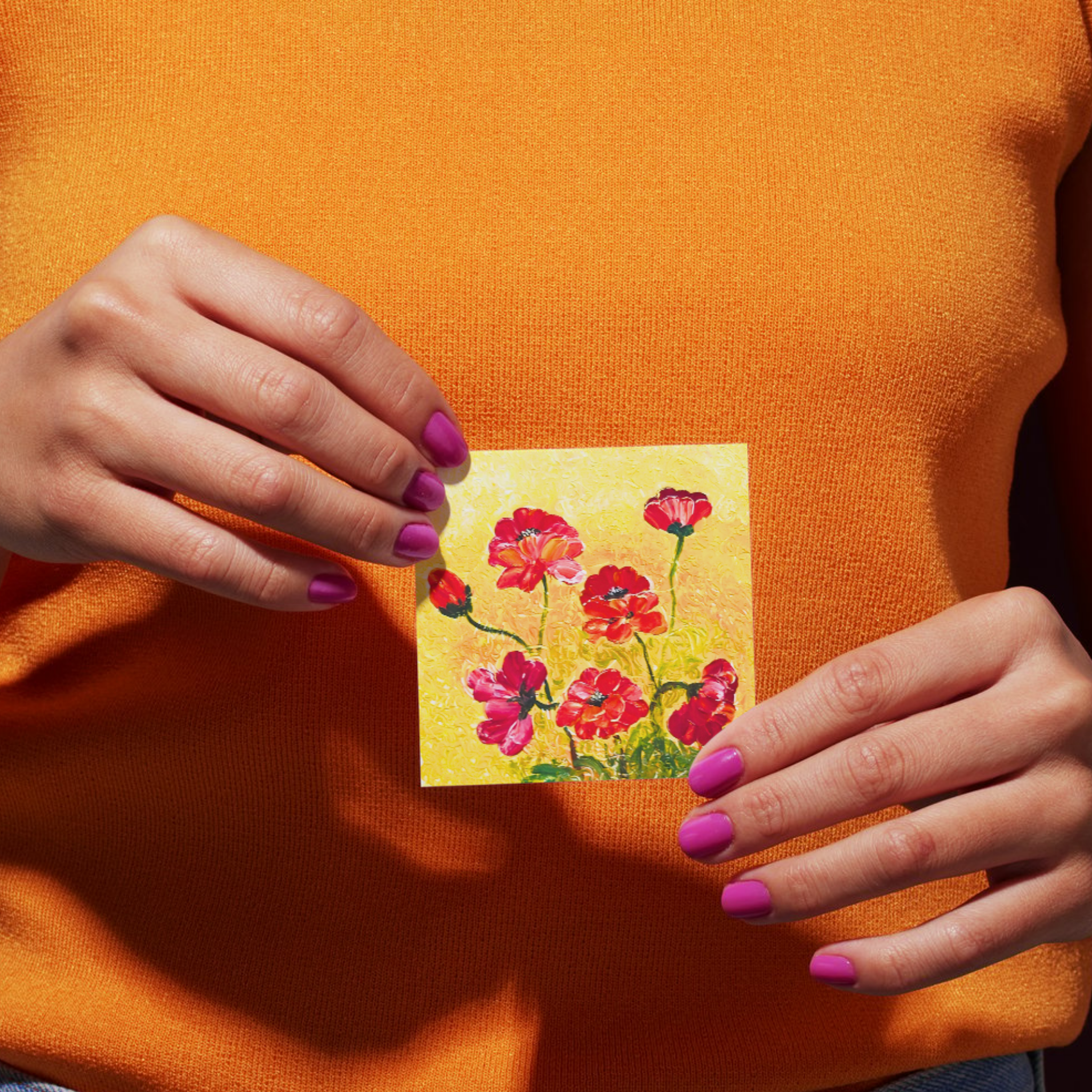 Golden Field Poppies Floral Card – Acrylic Painting Design