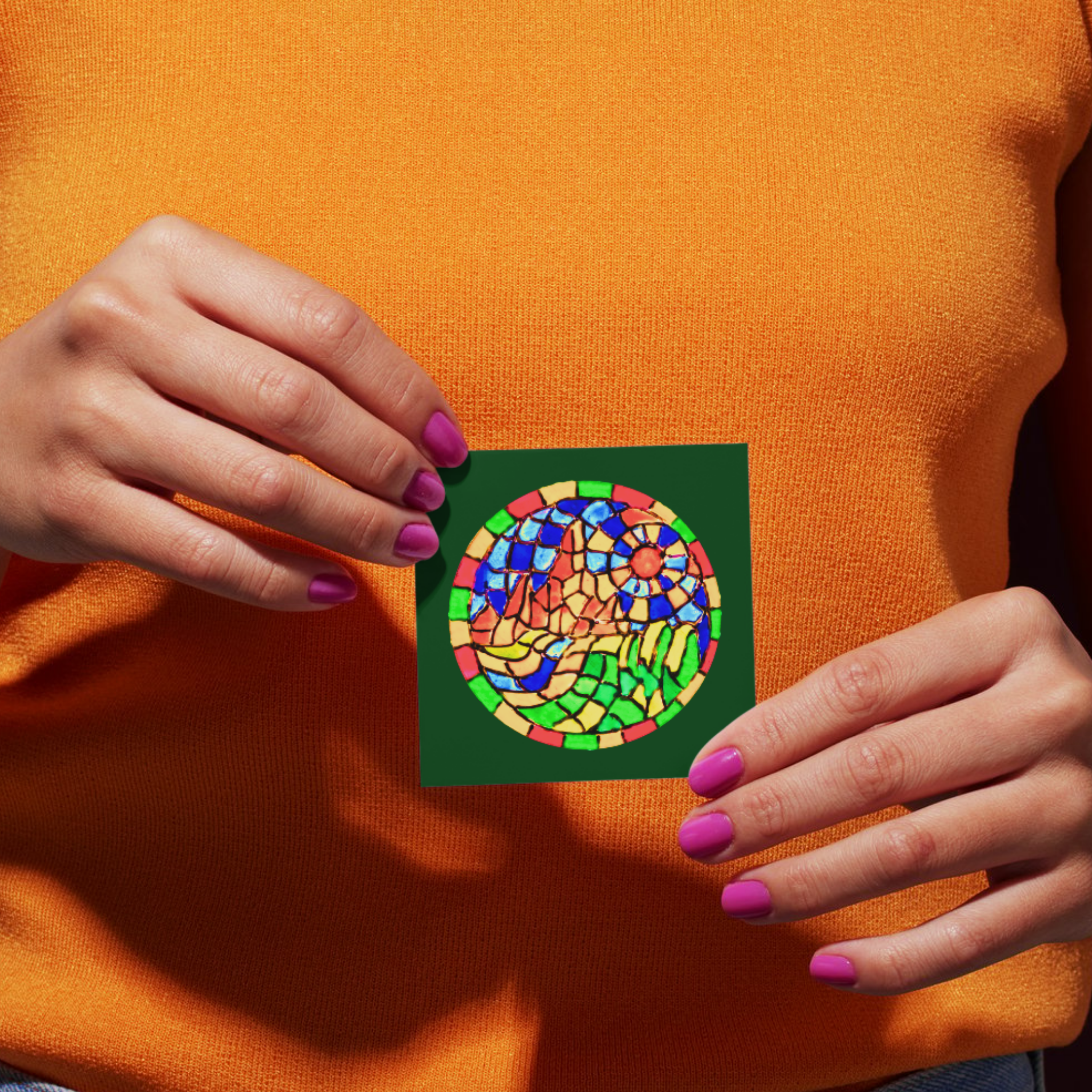 Stained Glass Mountain Landscape — Original Acrylic Painting Card | Scenic Nature Art Gift