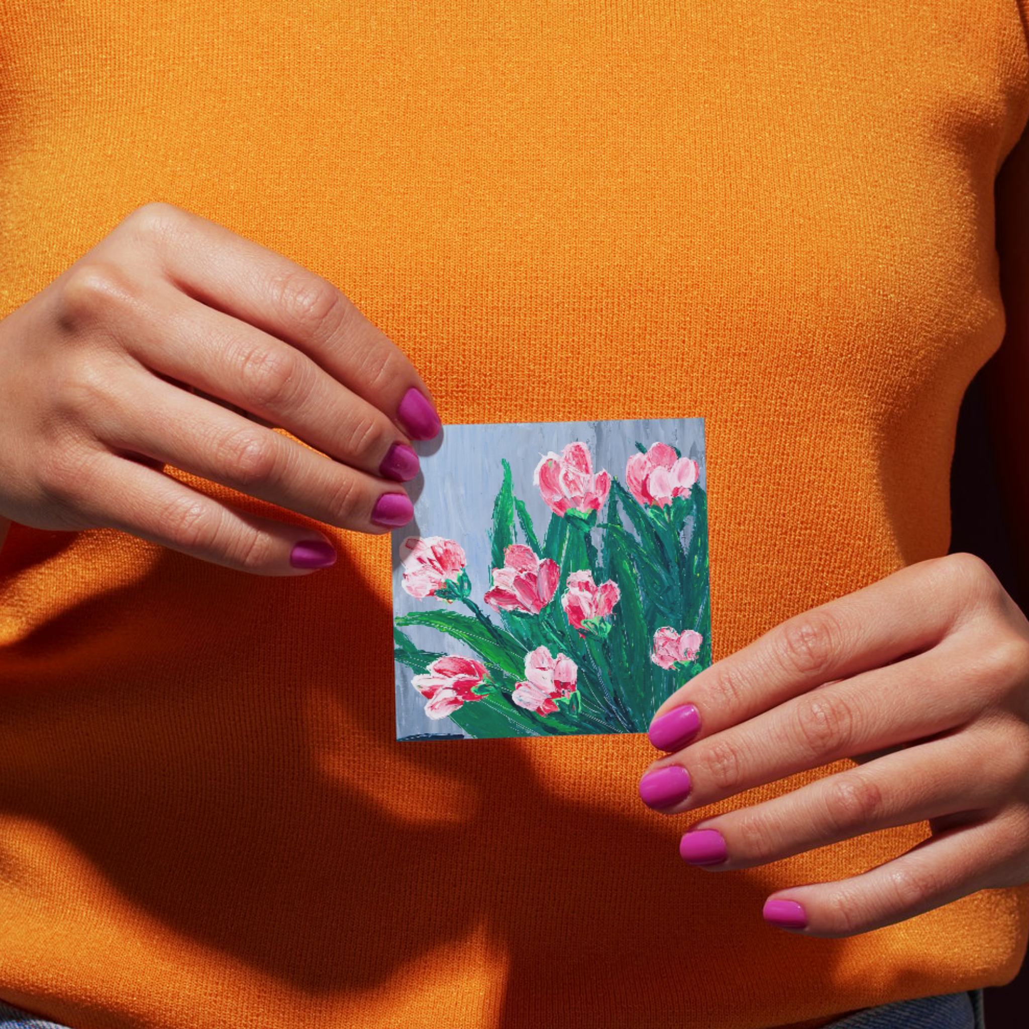 Pink Blossoms Floral Card – Impasto Acrylic Painting Design