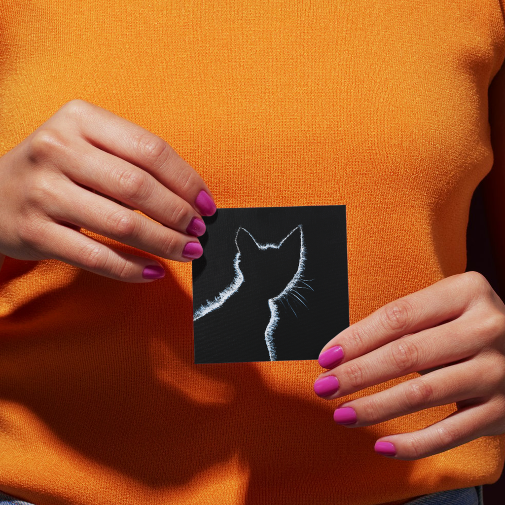 Original Acrylic Cat Silhouette Art Card – Luminous Glow