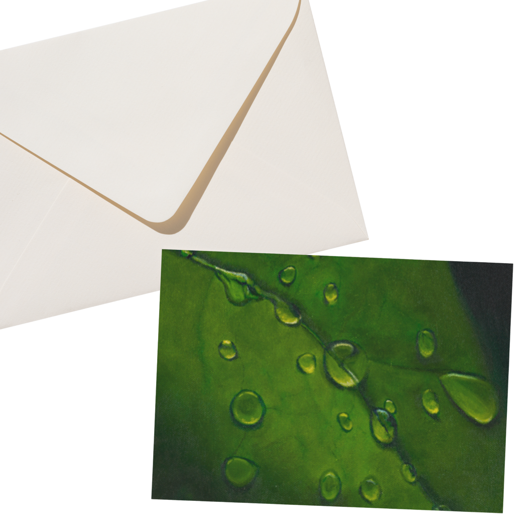 Dewdrop Leaf Floral Card – Acrylic Painting Design