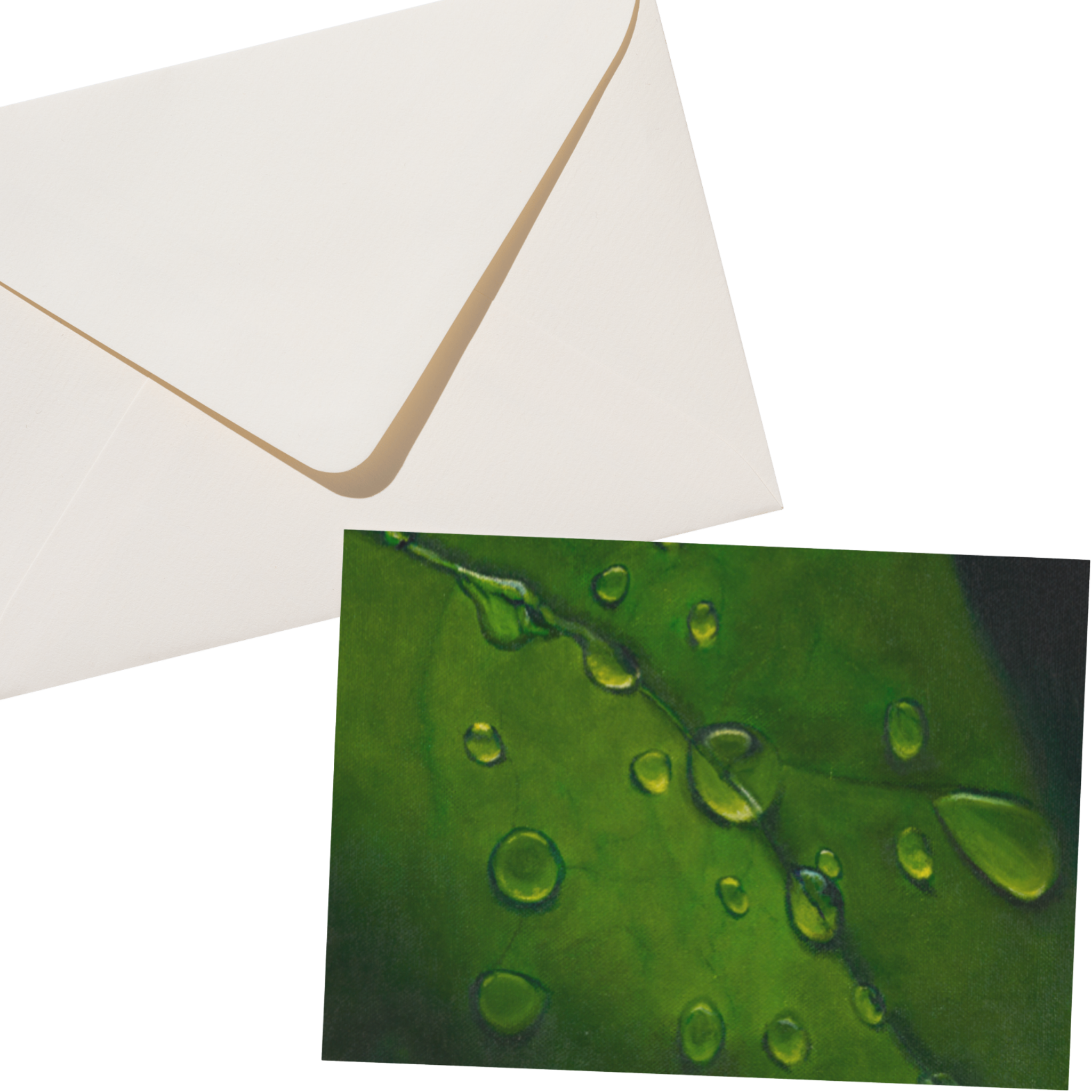 Dewdrop Leaf Floral Card – Acrylic Painting Design