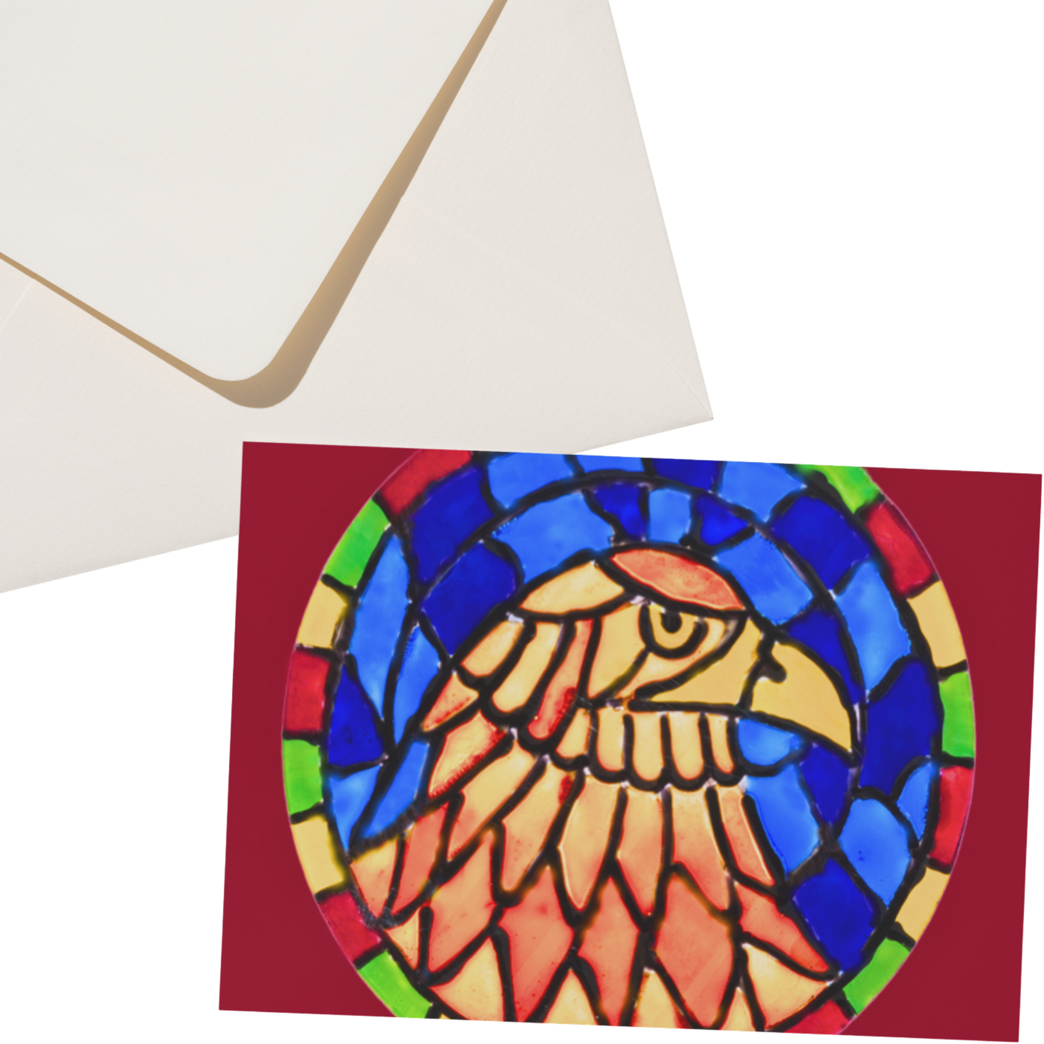 Stained Glass Eagle Portrait — Original Acrylic Painting Card | Bold Wildlife Art Gift