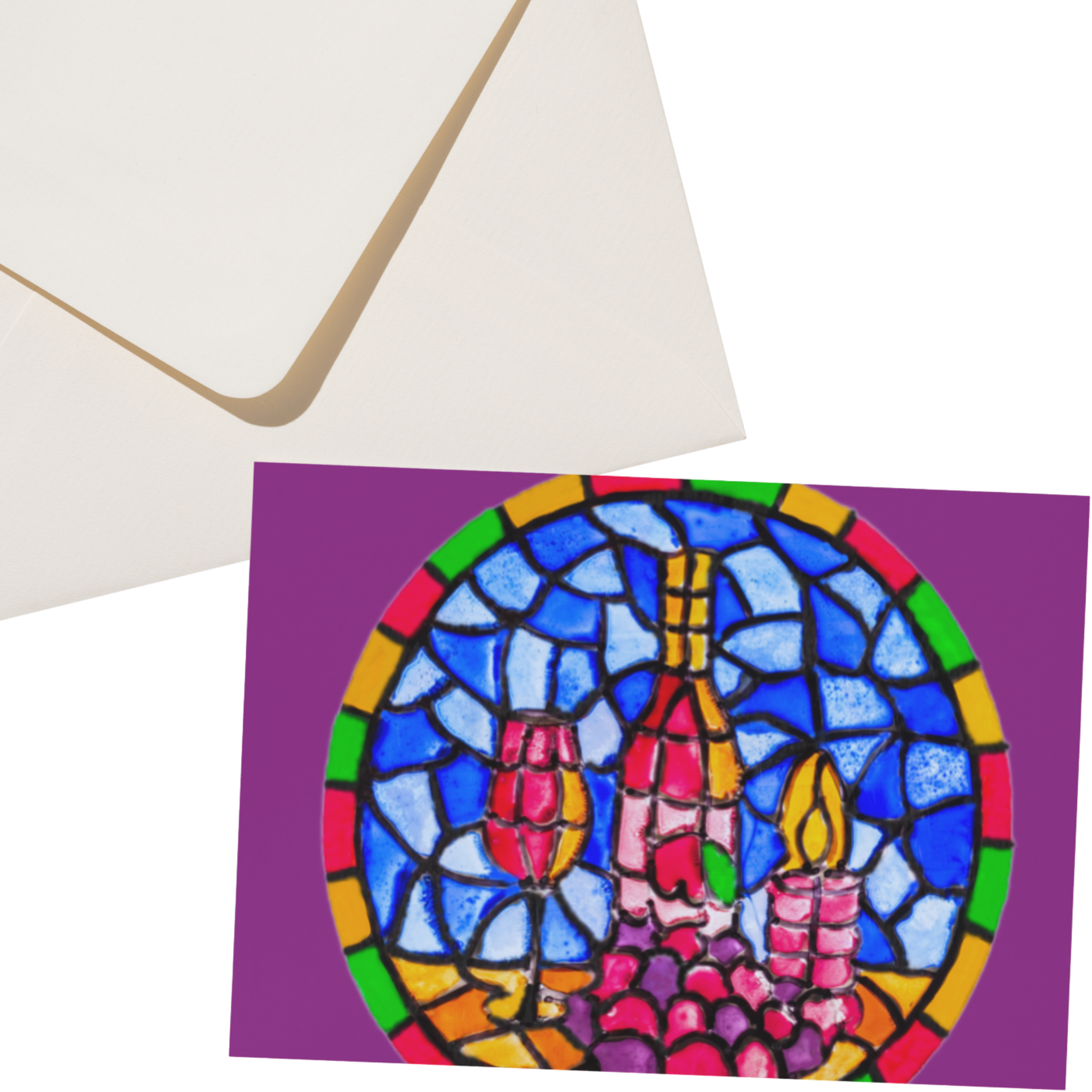 Stained Glass Wine & Candlelight — Original Acrylic Painting Card | Vibrant Art Gift