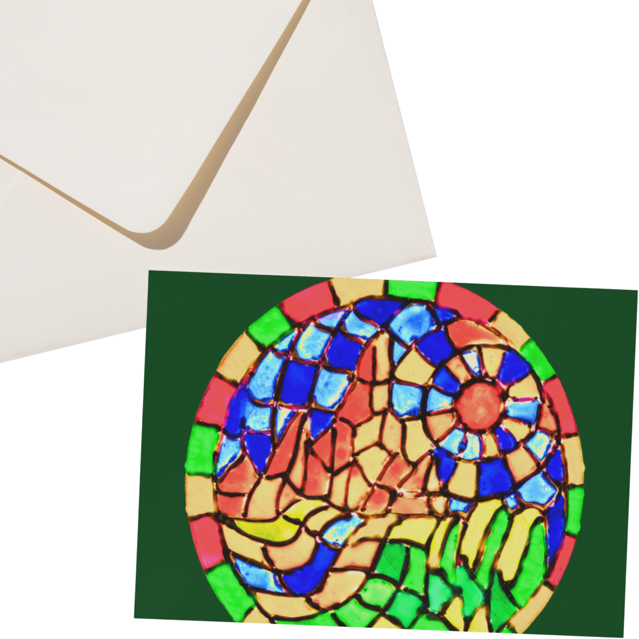 Stained Glass Mountain Landscape — Original Acrylic Painting Card | Scenic Nature Art Gift