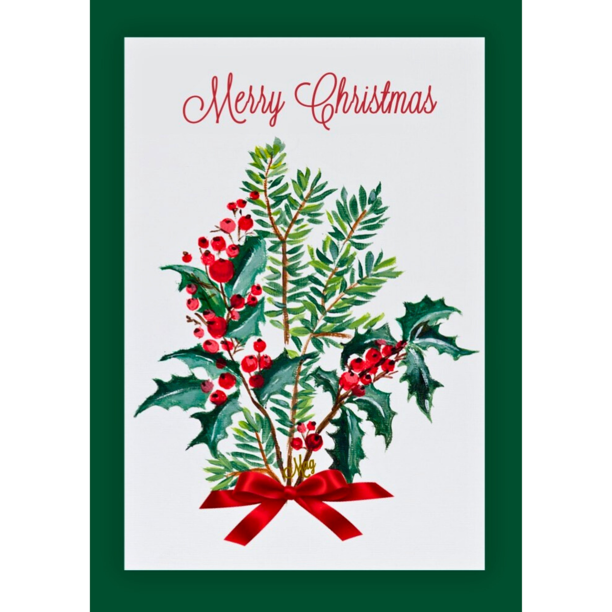 Merry Christmas Holly & Berry Bouquet — Original Acrylic Painting Card | Classic Festive Gift