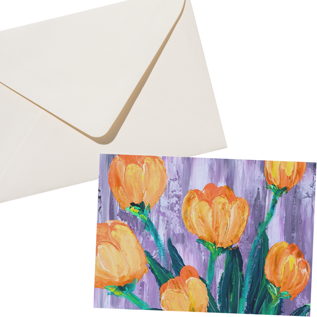Orange Tulips Floral Card – Impasto Acrylic Painting Design