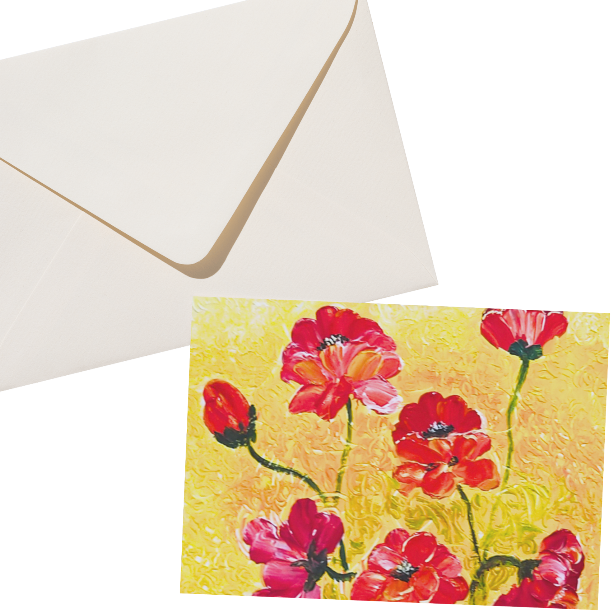 Golden Field Poppies Floral Card – Acrylic Painting Design
