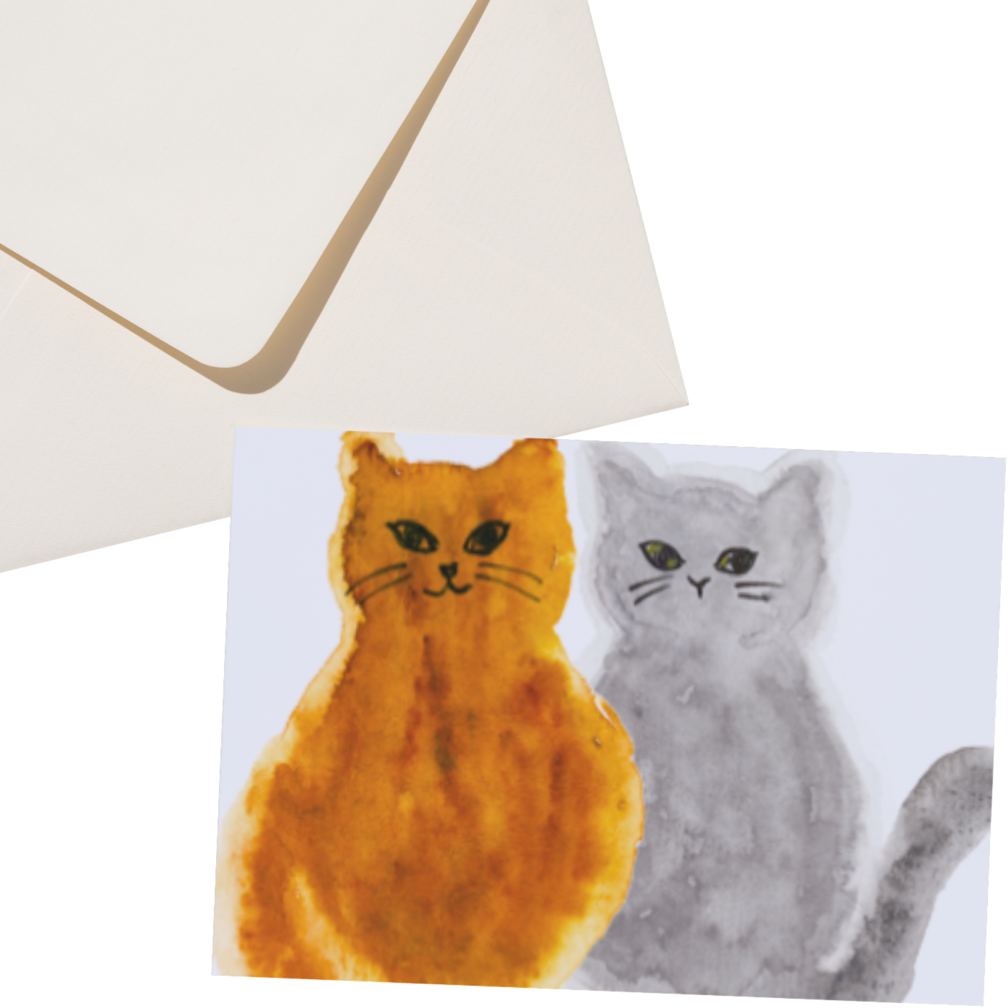 Original Watercolour Cat Art Card – Orange & Gray Companions