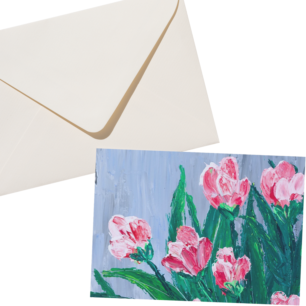 Pink Blossoms Floral Card – Impasto Acrylic Painting Design