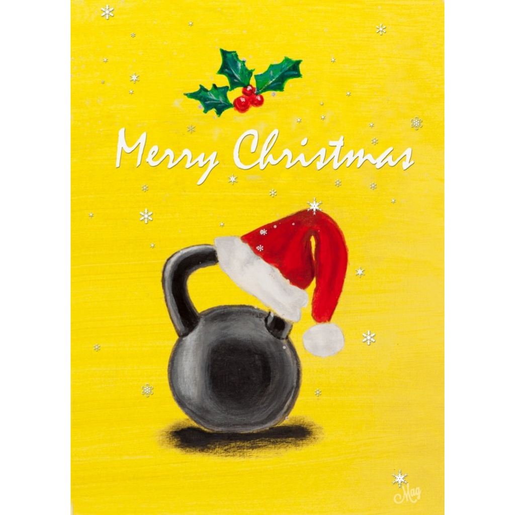 Merry Christmas Kettlebell Santa — Original Acrylic Painting Card | Funny Gym Fitness Gift