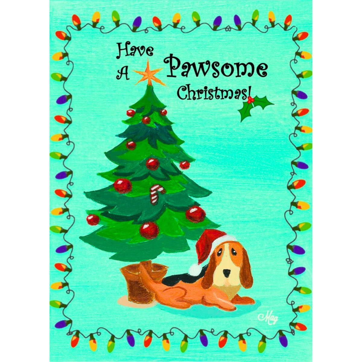 Have A Pawsome Christmas Basset Hound — Original Acrylic Painting Card | Funny Dog Lover Gift