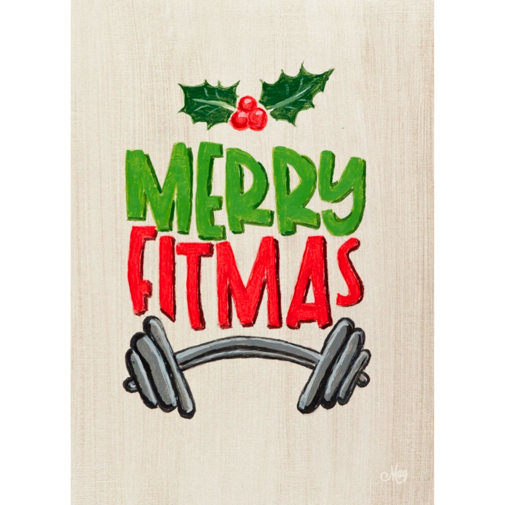Merry Fitmas Dumbbell Christmas — Original Acrylic Painting Card | Funny Gym Fitness Gift