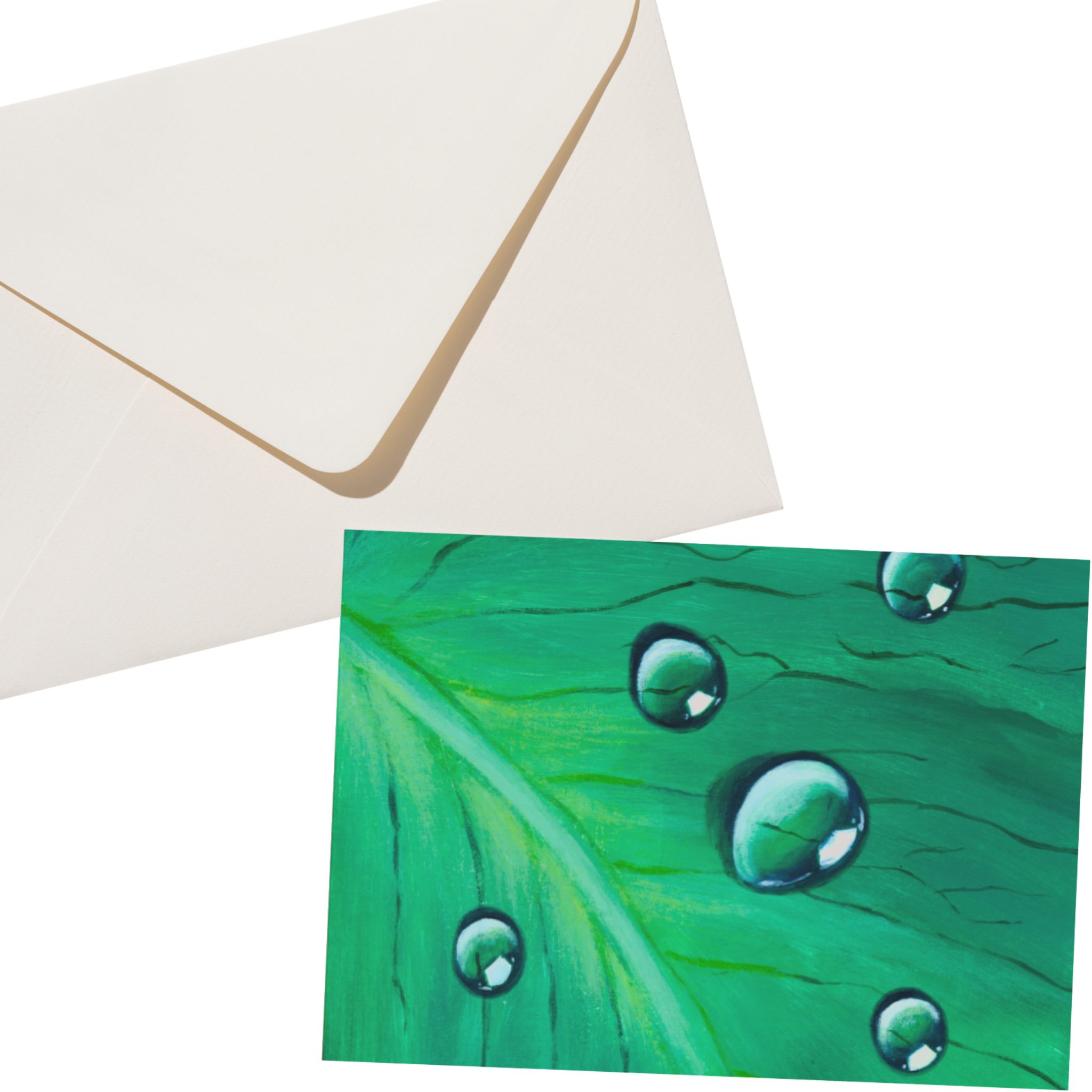 Dewdrop Leaf Floral Card – Acrylic Painting Design