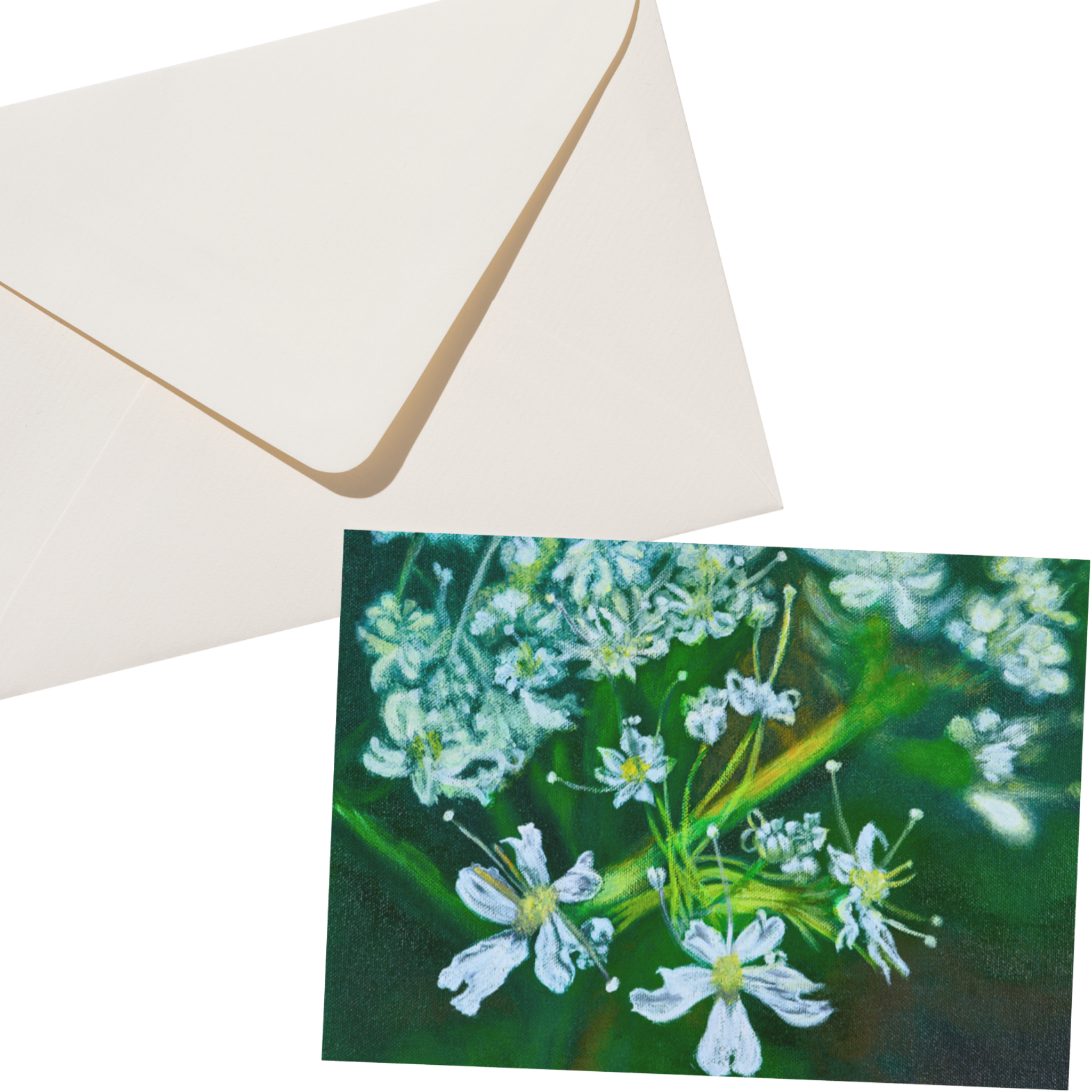White Blossom Floral Card – Acrylic Painting Design