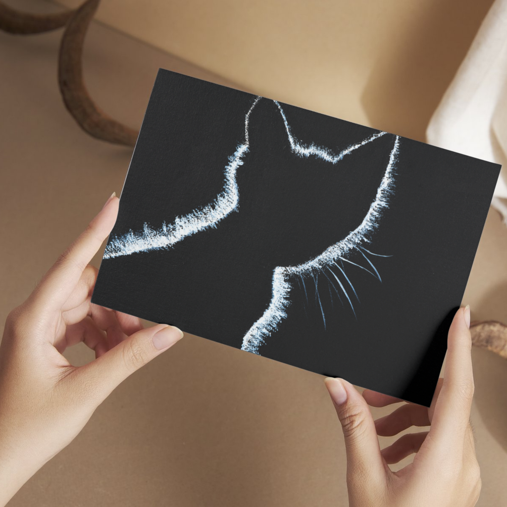 Original Acrylic Cat Silhouette Art Card – Luminous Glow