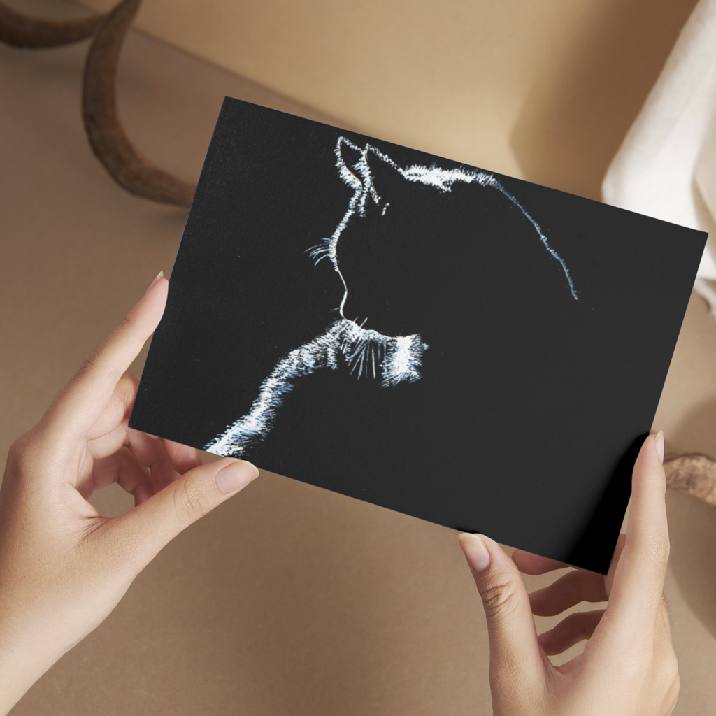 Original Acrylic Cat Silhouette Art Card – Minimalist Contrast