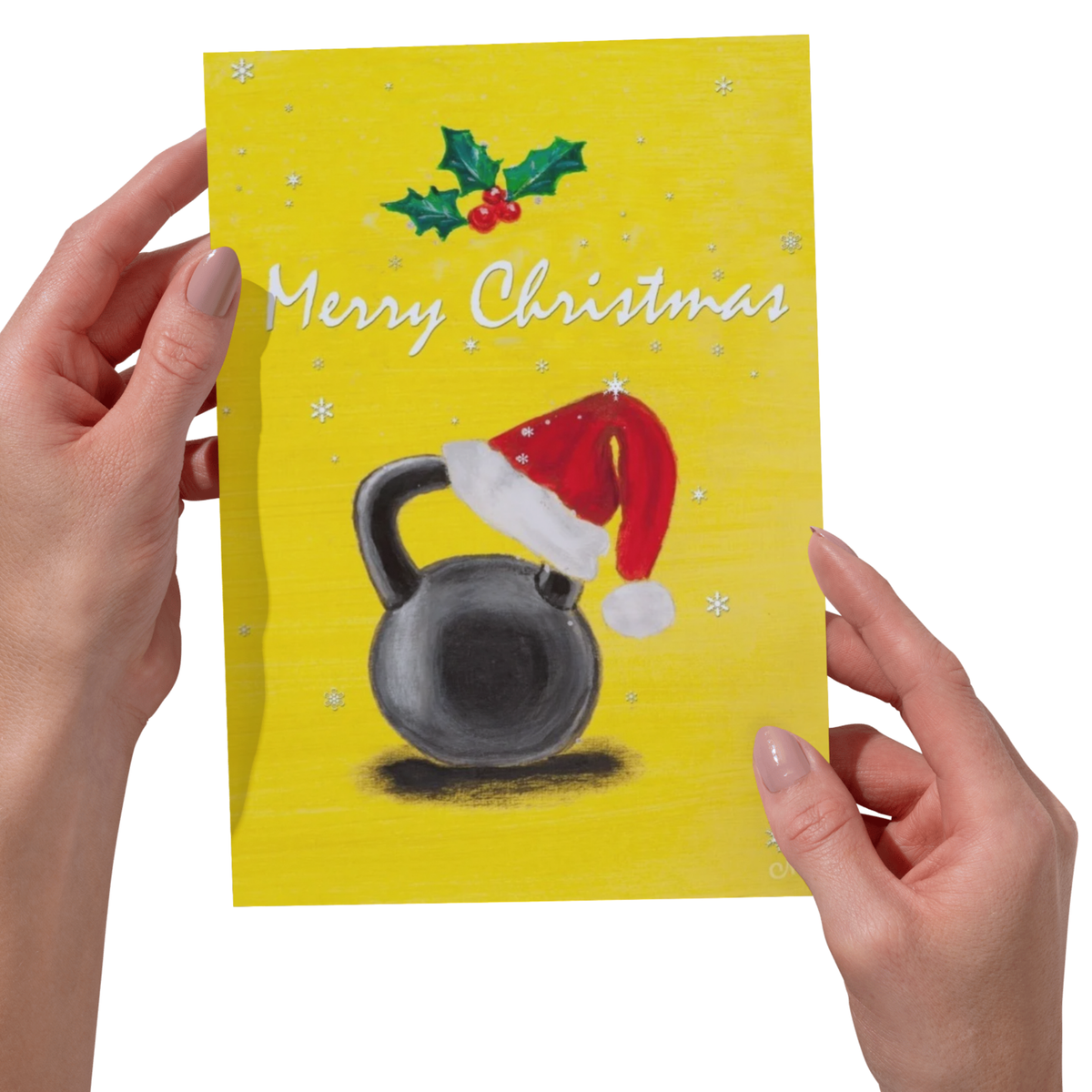 Merry Christmas Kettlebell Santa — Original Acrylic Painting Card | Funny Gym Fitness Gift