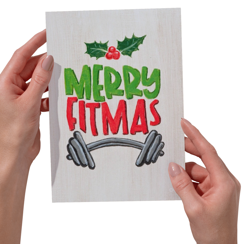Merry Fitmas Dumbbell Christmas — Original Acrylic Painting Card | Funny Gym Fitness Gift