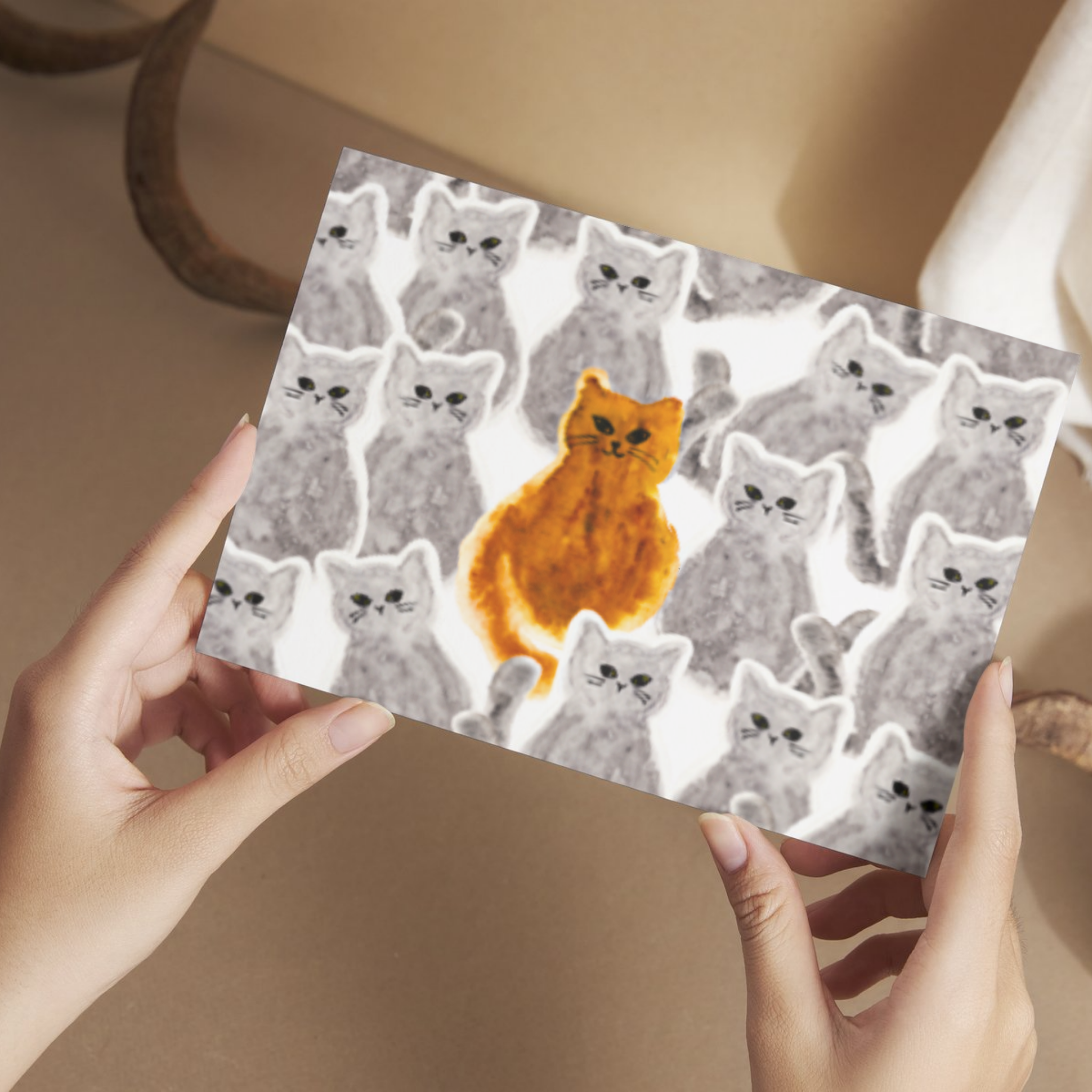 Original Watercolor Orange Cat Art Card – Stand Out Boldly