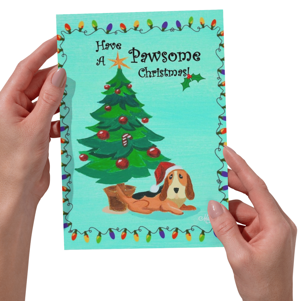 Have A Pawsome Christmas Basset Hound — Original Acrylic Painting Card | Funny Dog Lover Gift