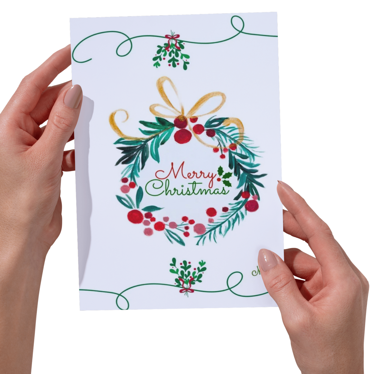 Merry Christmas Wreath & Golden Bow — Original Acrylic Painting Card | Elegant Festive Gift