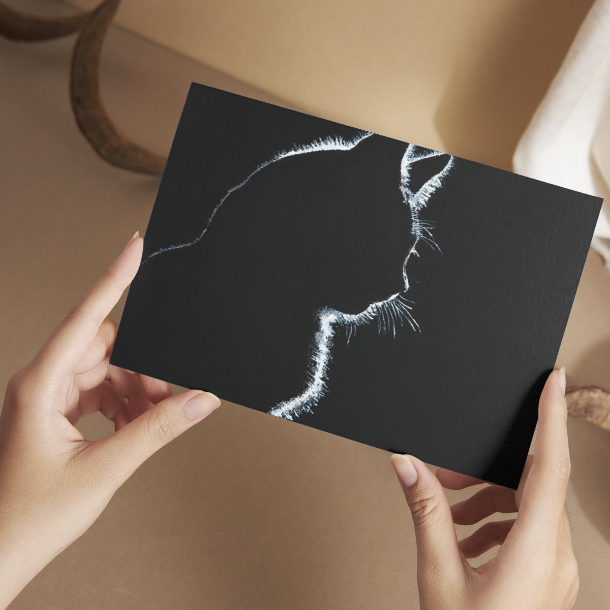 Original Acrylic Cat Silhouette Art Card – Glowing Profile