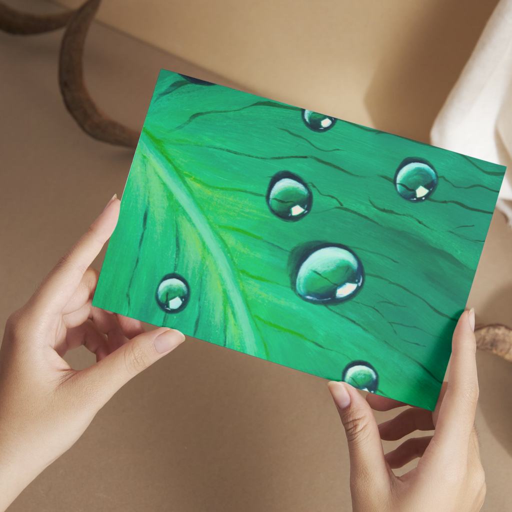 Dewdrop Leaf Floral Card – Acrylic Painting Design