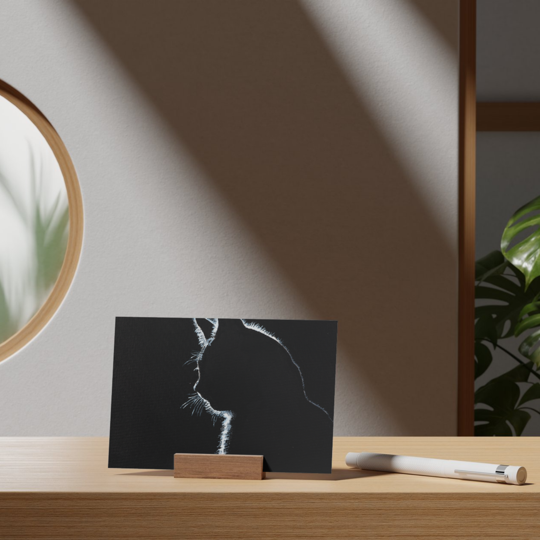 Original Acrylic Cat Silhouette Art Card – Glowing Profile