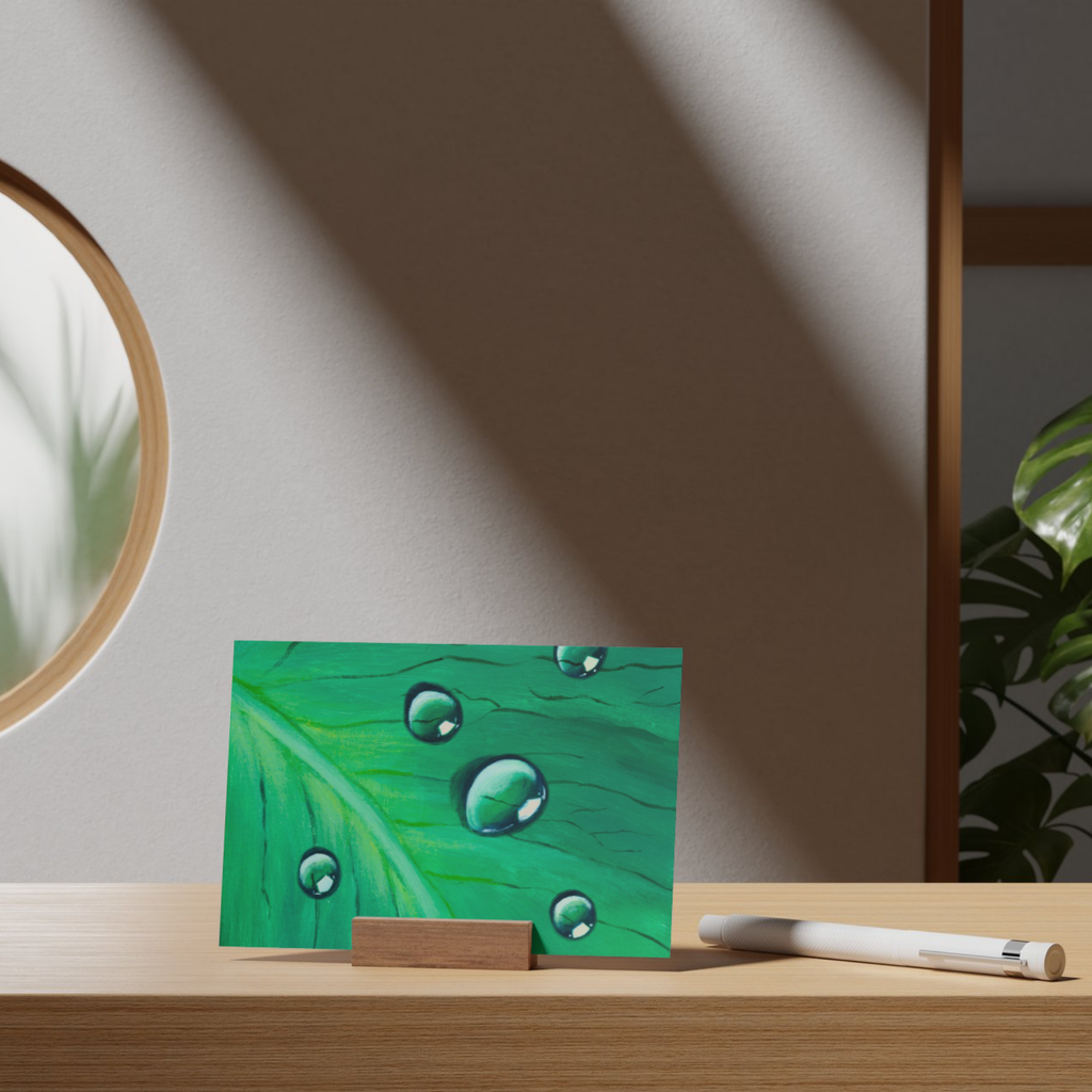 Dewdrop Leaf Floral Card – Acrylic Painting Design