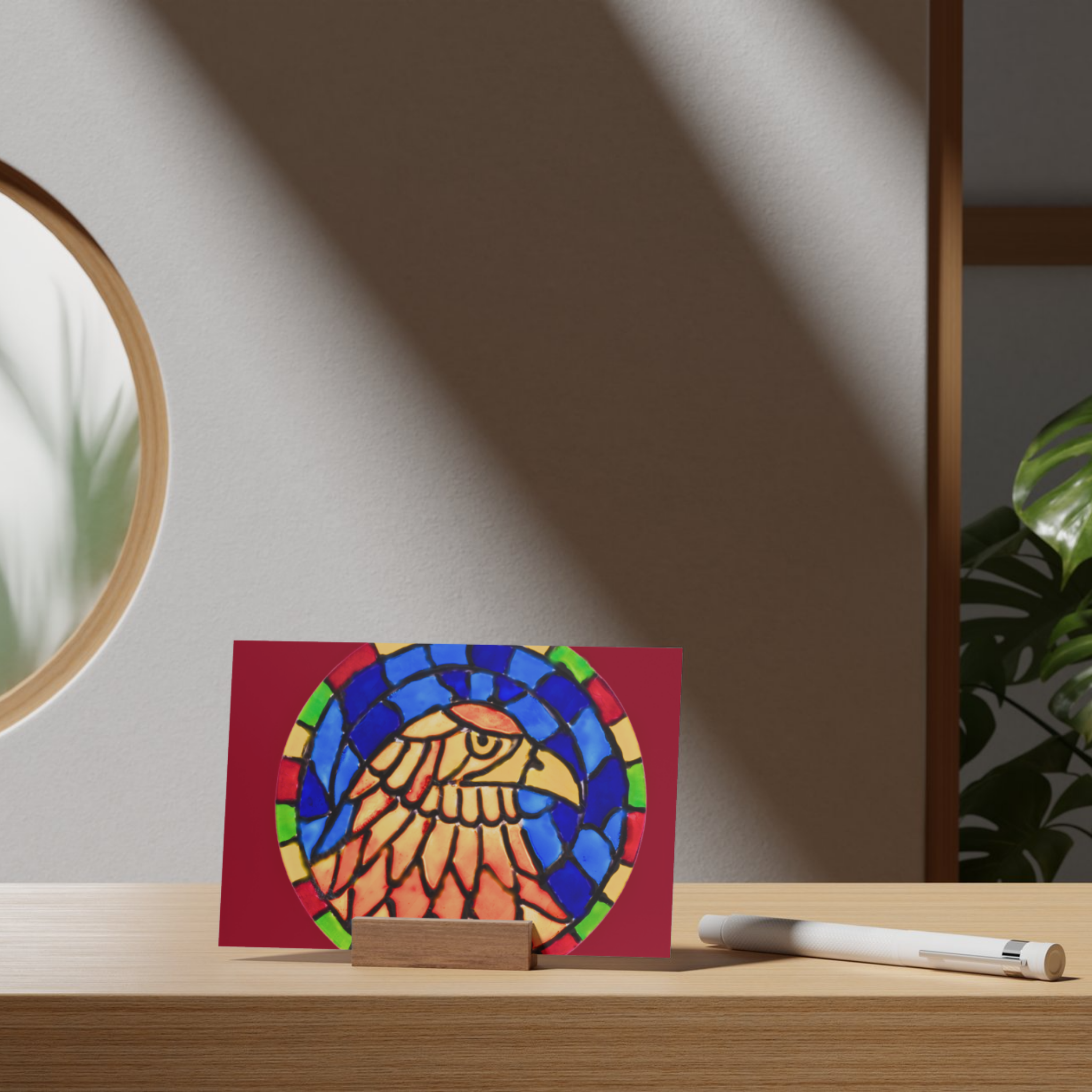 Stained Glass Eagle Portrait — Original Acrylic Painting Card | Bold Wildlife Art Gift