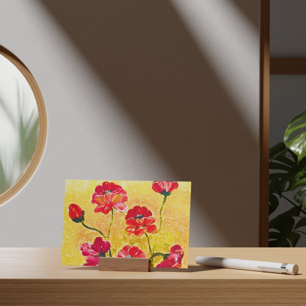 Golden Field Poppies Floral Card – Acrylic Painting Design