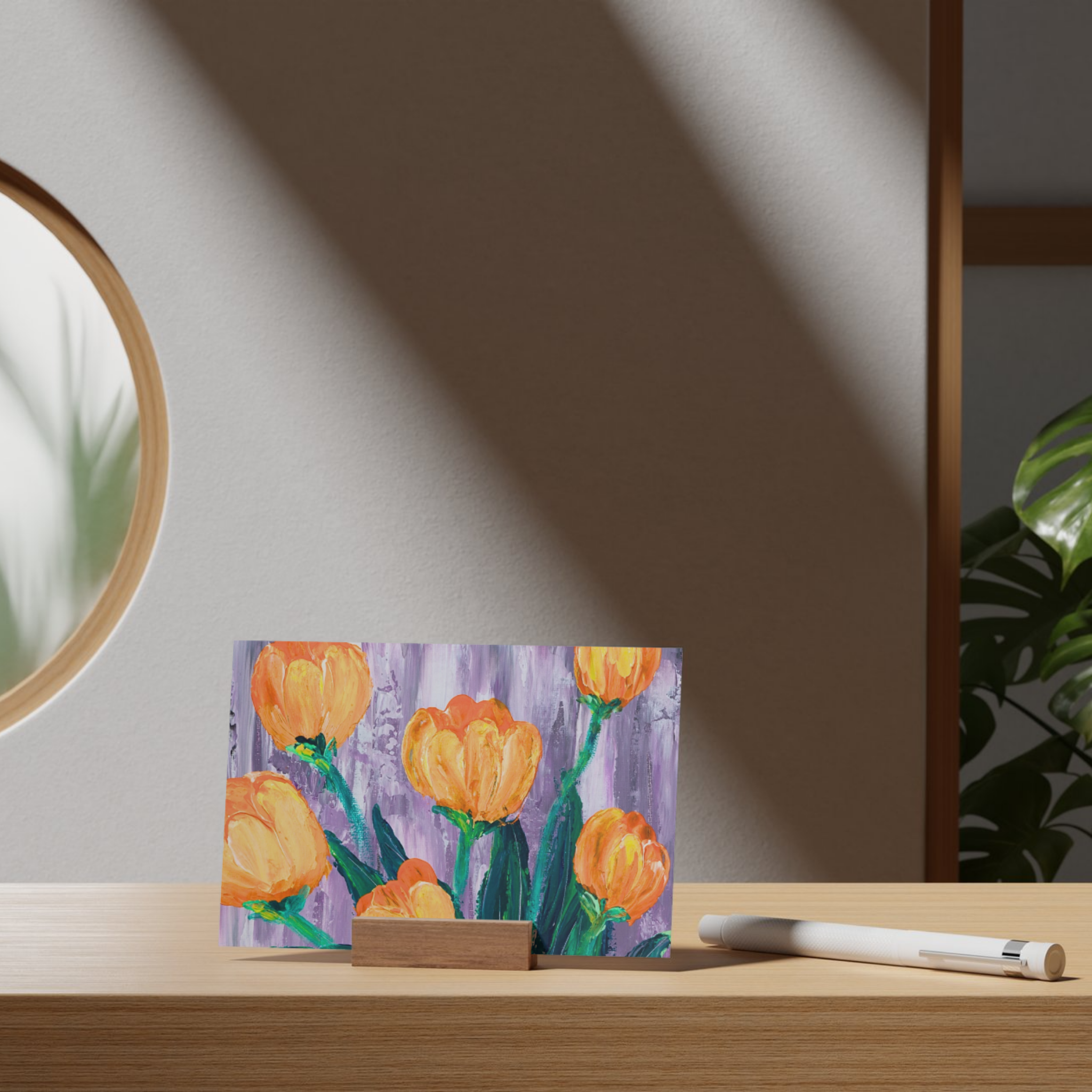 Orange Tulips Floral Card – Impasto Acrylic Painting Design