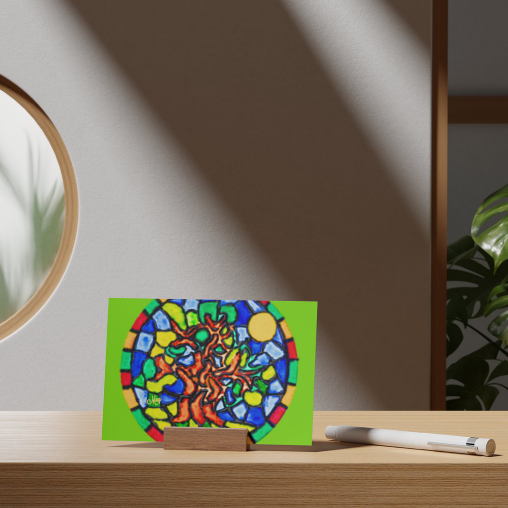 Stained Glass Tree of Life — Original Acrylic Painting Card | Vibrant Sun & Fire Art