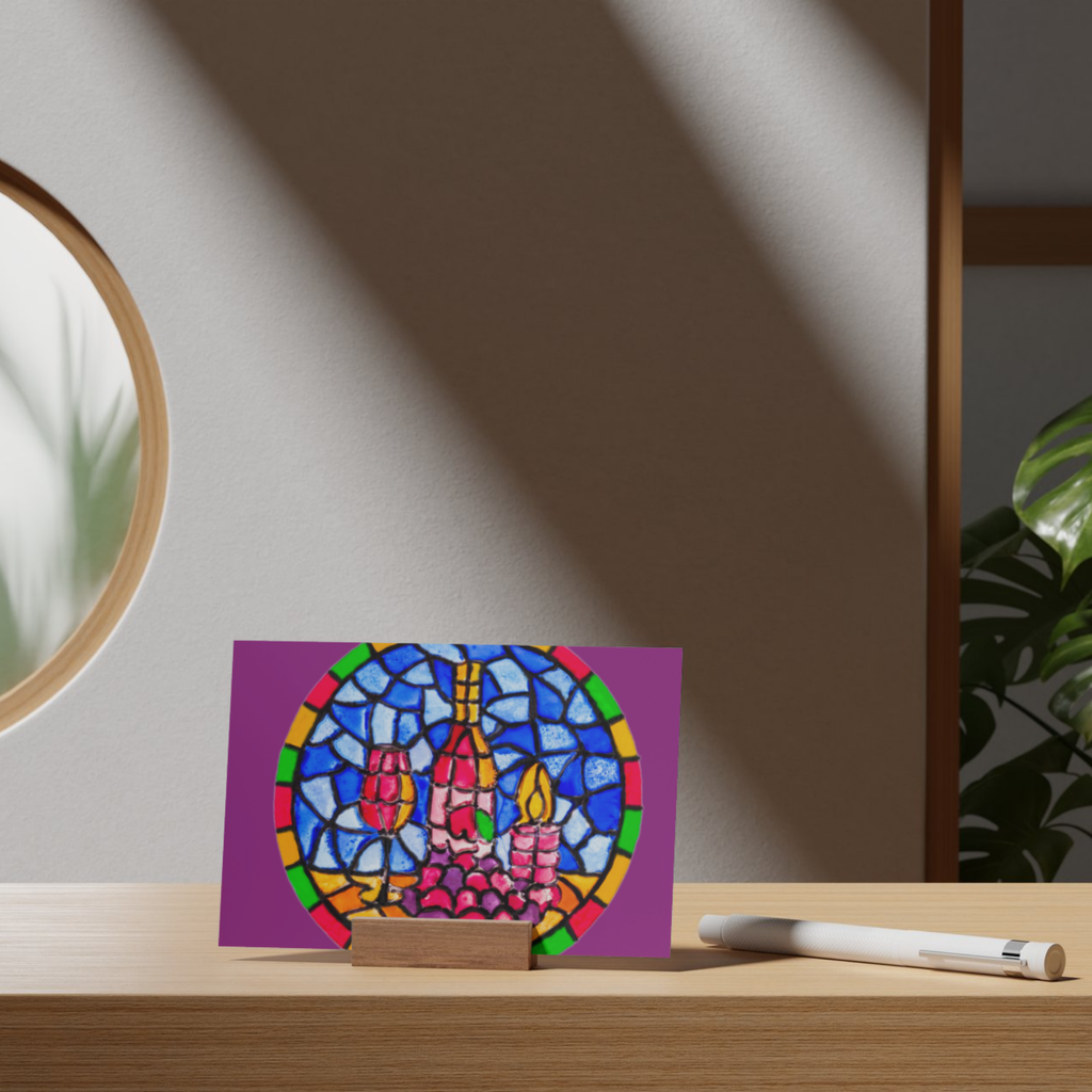 Stained Glass Wine & Candlelight — Original Acrylic Painting Card | Vibrant Art Gift