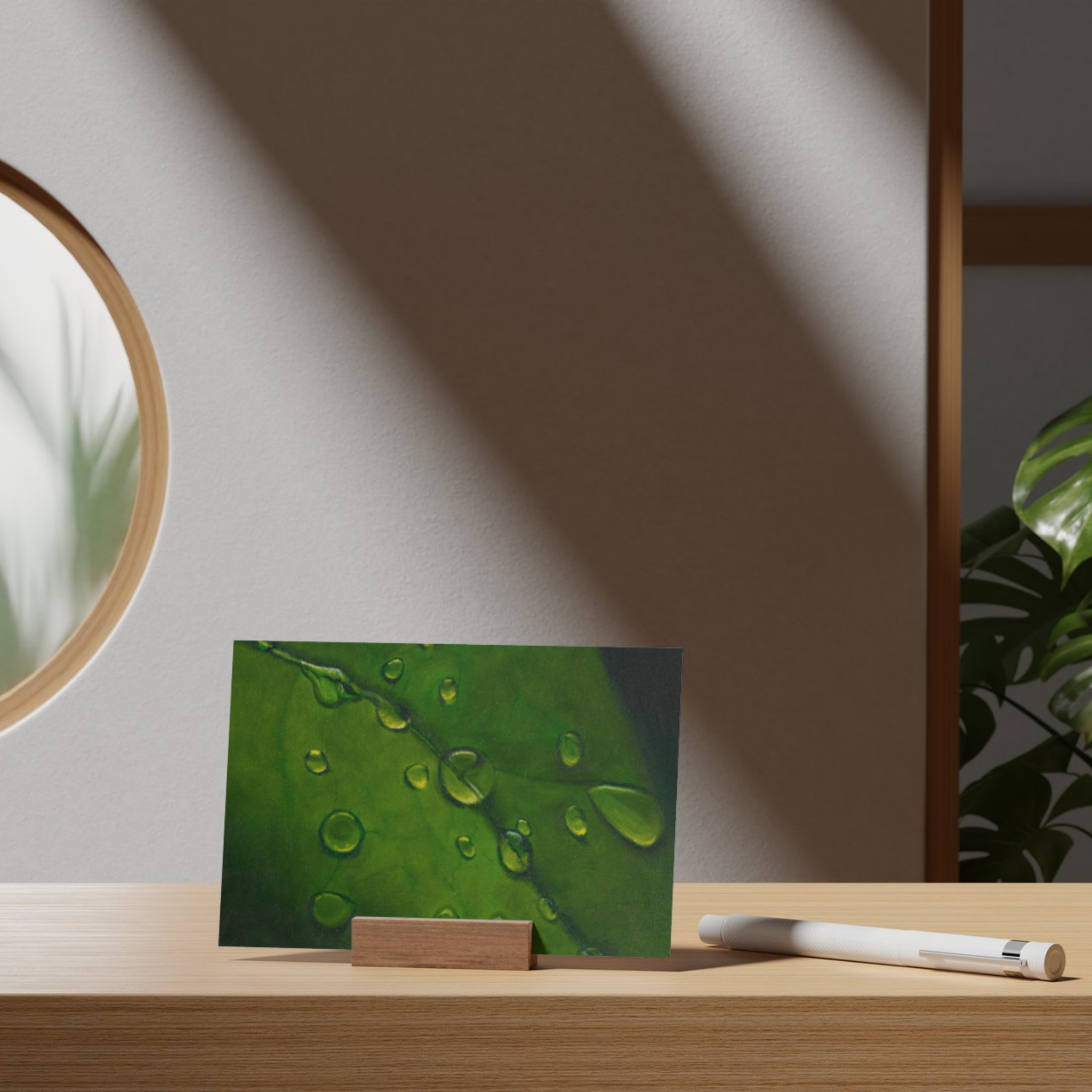 Dewdrop Leaf Floral Card – Acrylic Painting Design