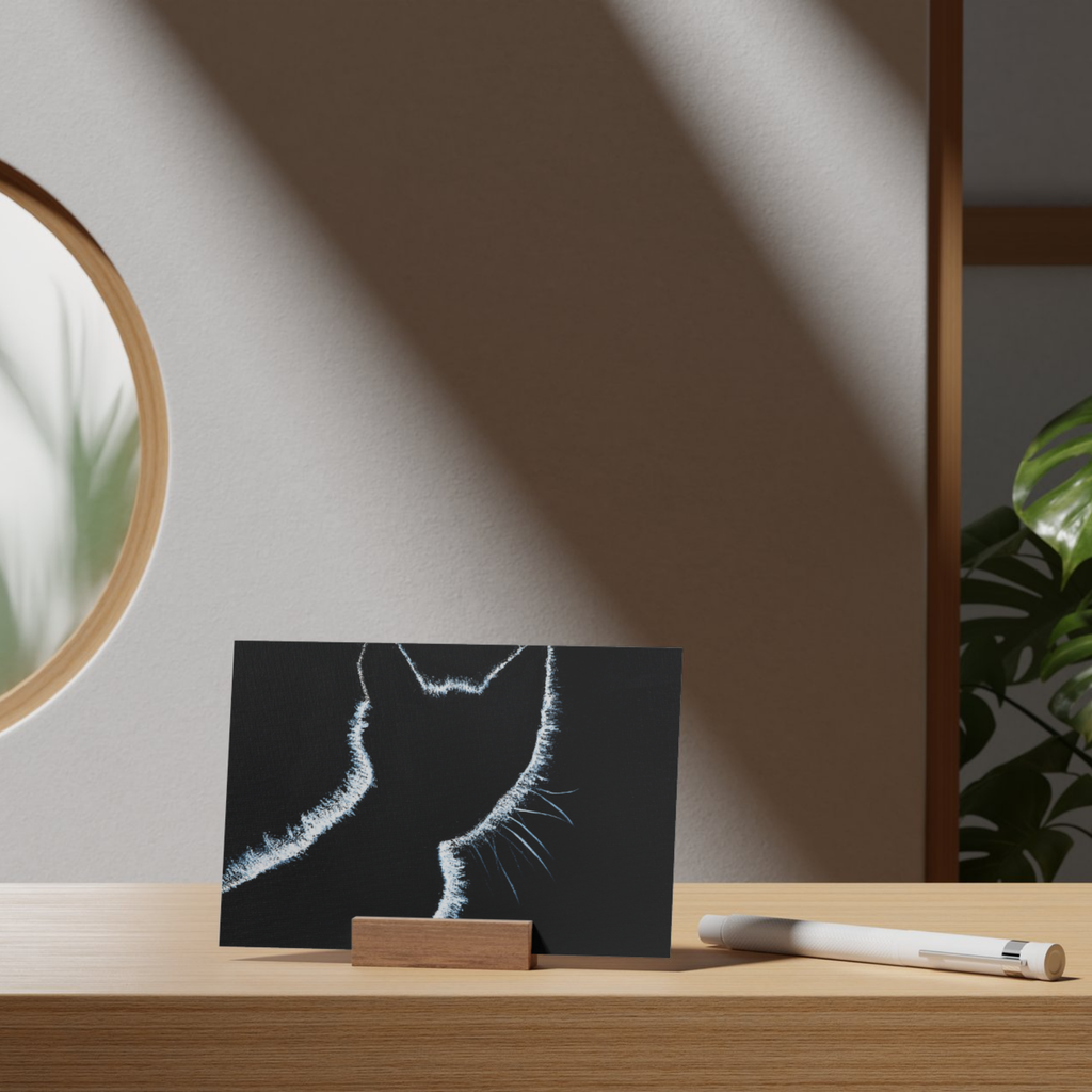Original Acrylic Cat Silhouette Art Card – Luminous Glow