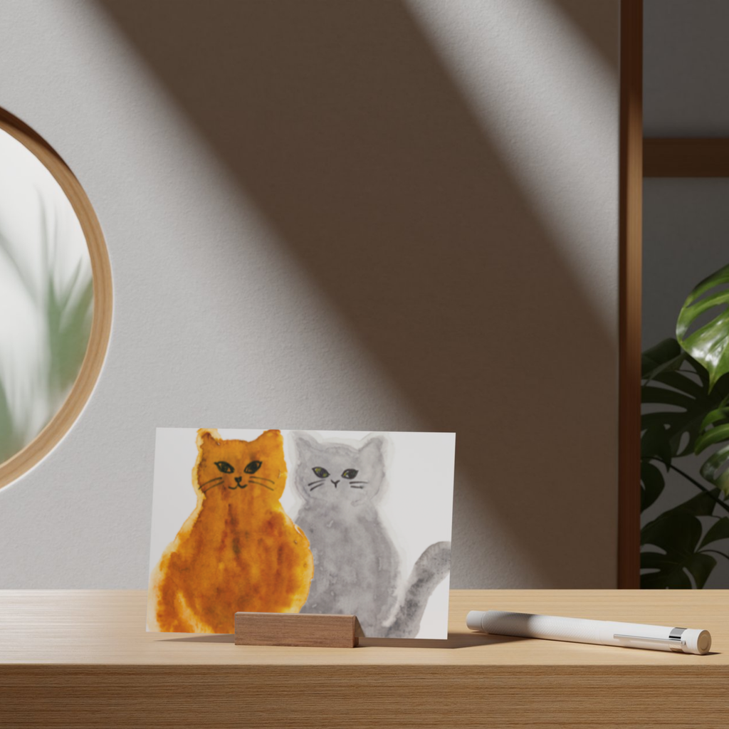 Original Watercolour Cat Art Card – Orange & Gray Companions