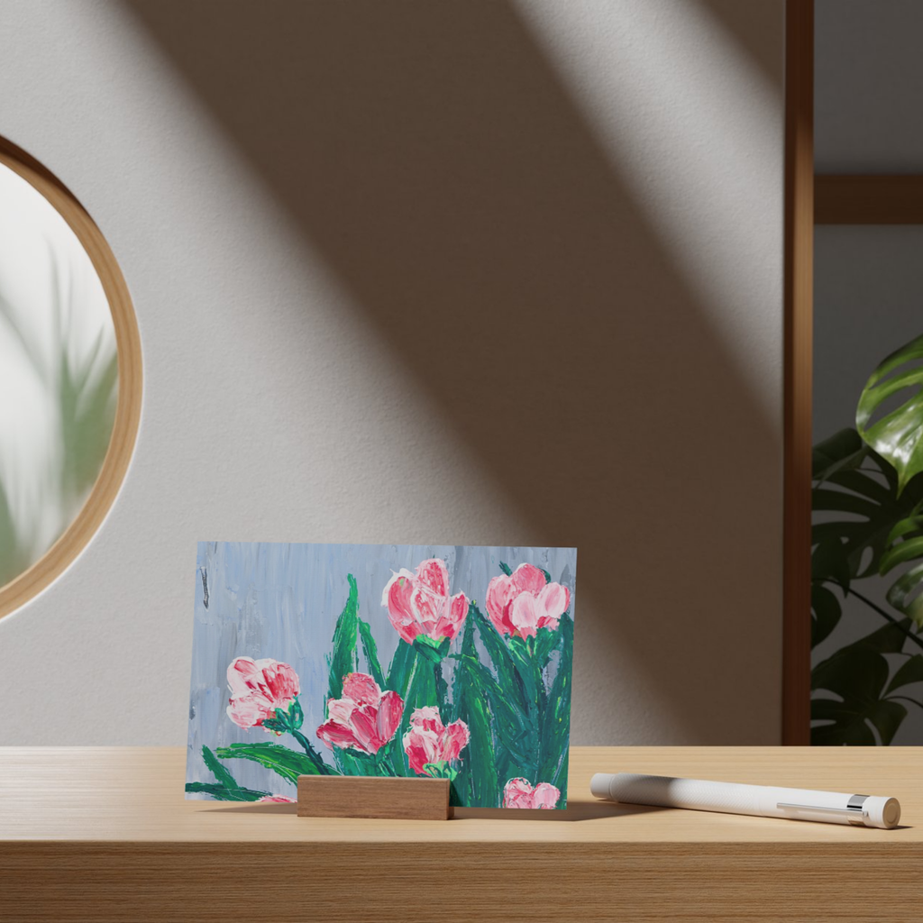 Pink Blossoms Floral Card – Impasto Acrylic Painting Design