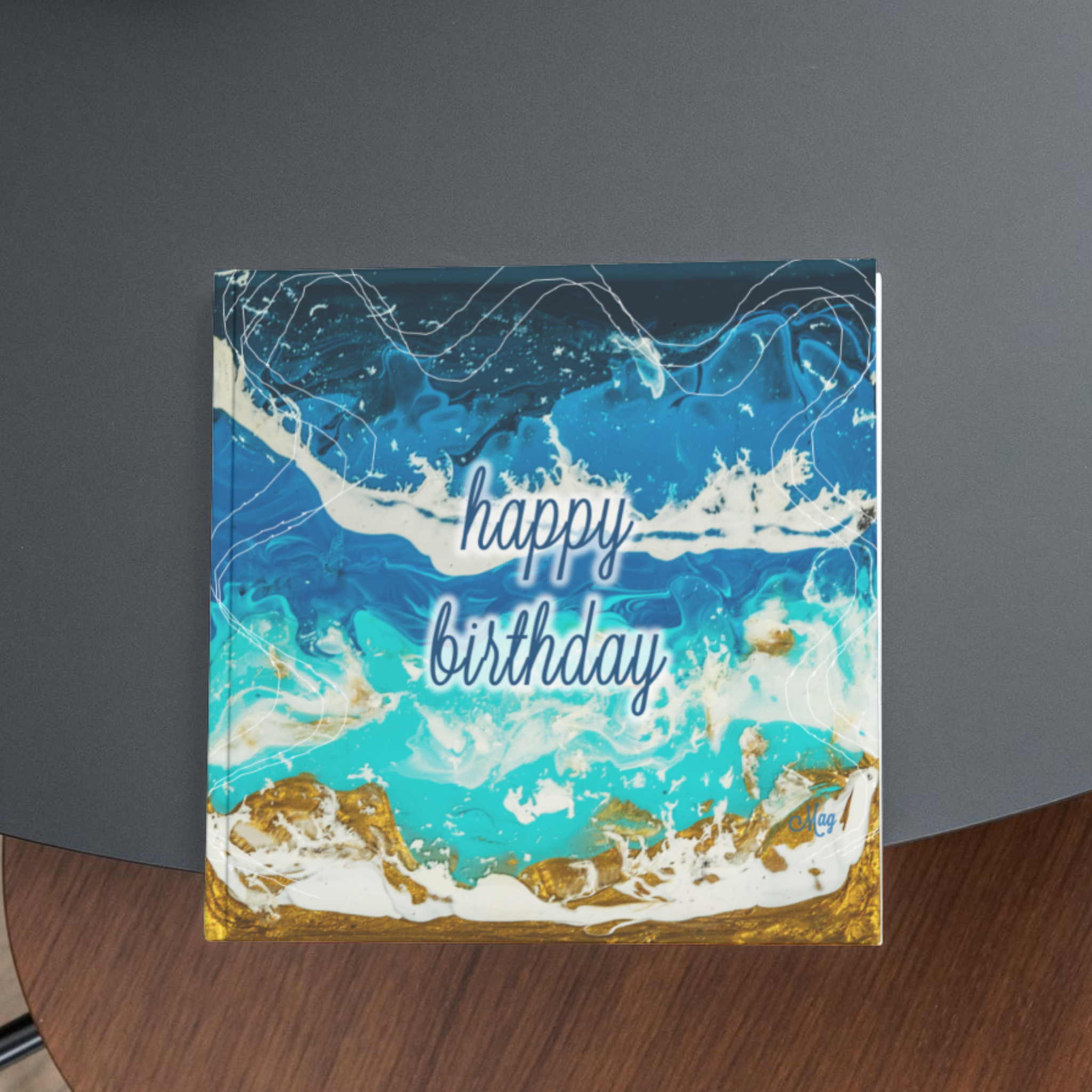 Shoreline Radiance Card – Happy Birthday Greeting Card with Acrylic Pour Sea Shore Waves