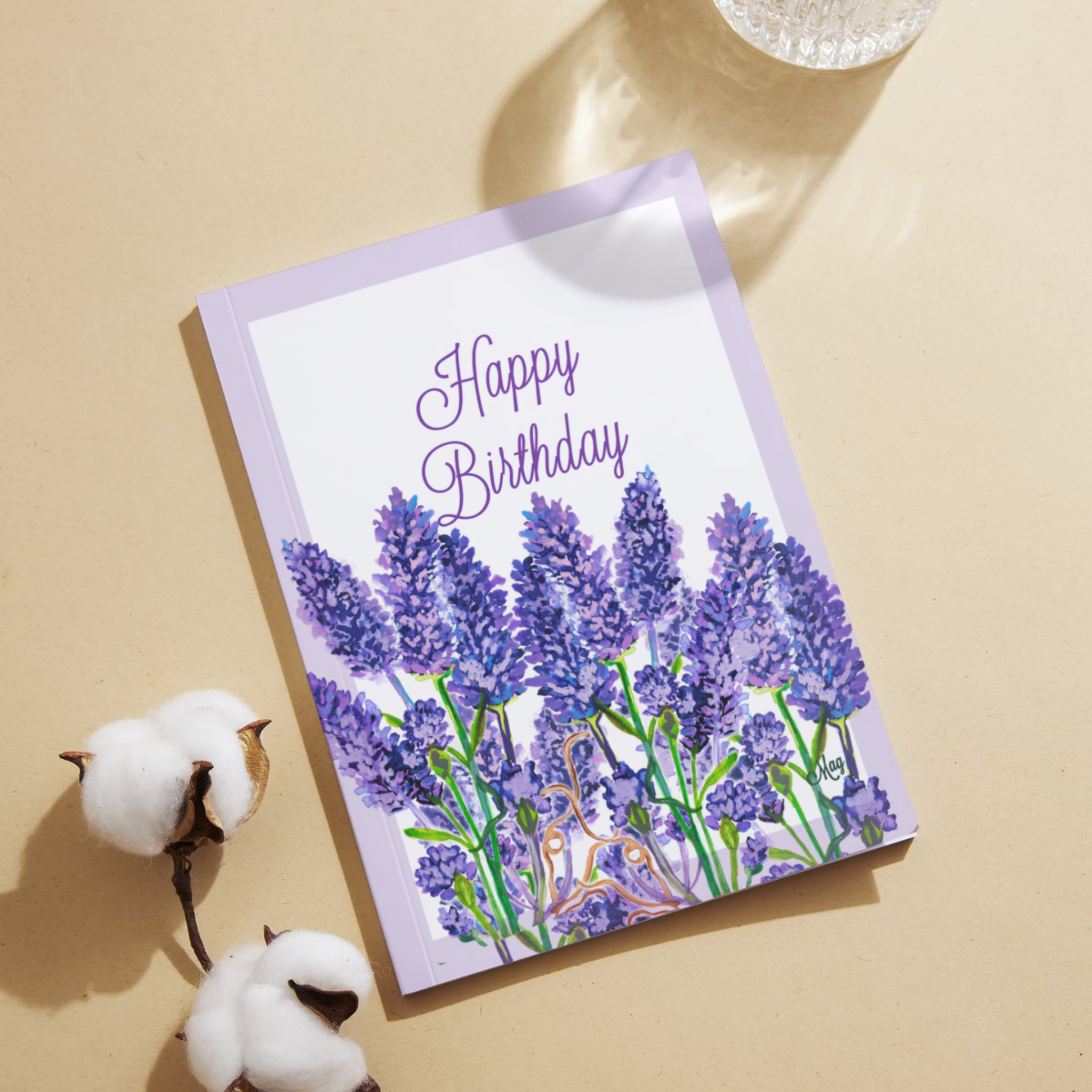 Lavender Field Card – Happy Birthday Greeting Card with Purple Florals & Framed Design