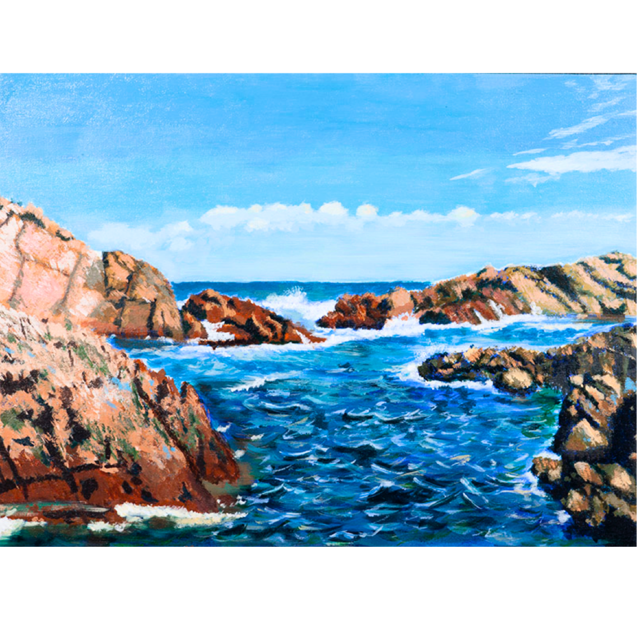 Rocky Seashore Landscape Card – Acrylic Painting Design