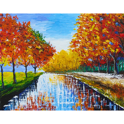Autumn Trees along the Lake – Acrylic Painting Design